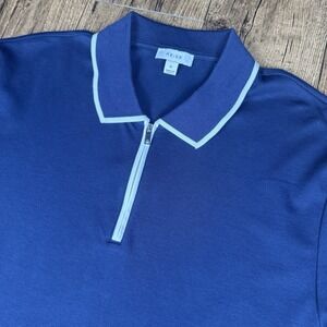 Reiss Polo Shirt Mens XL Navy Blue Casual Zip Up Top Contrast Trim Preppy